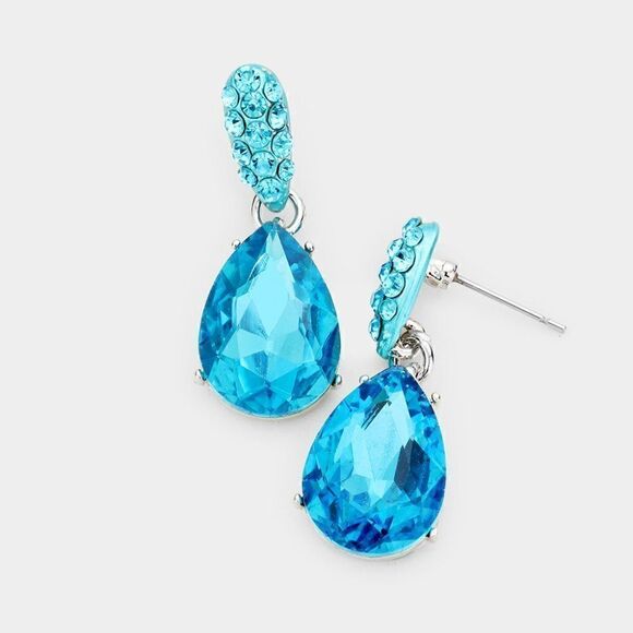 5/$25 Aqua Blue Crystal Teardrop Earrings - Picture 8 of 9